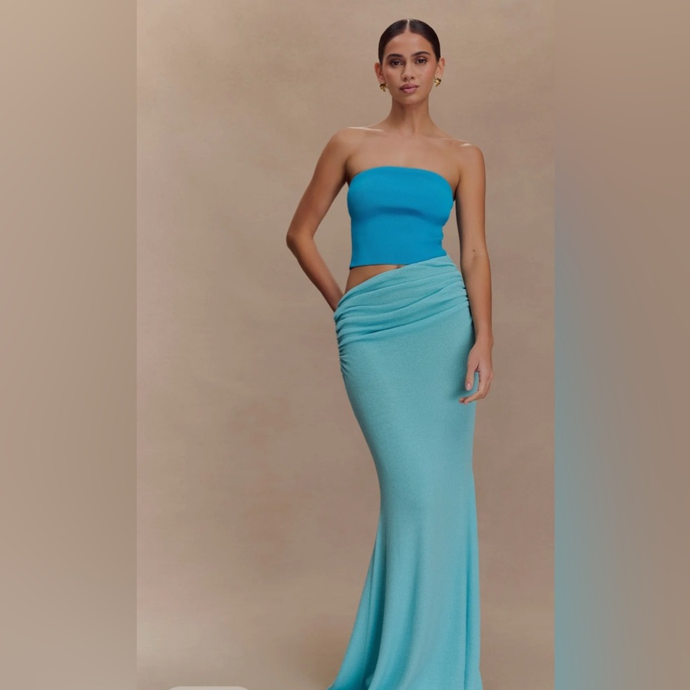 Jasiel strapless knit maxi dress-cyan blue